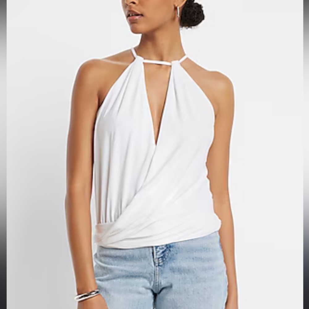 NWT Express Summer White Cutout Halter Cami Tank Top XS Casual Dressy